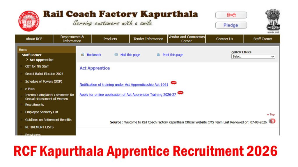 RCF Kapurthala Apprentice Recruitment 2026