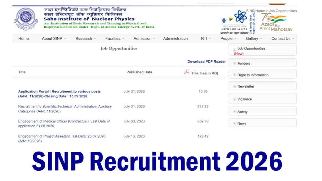 SINP Recruitment 2026