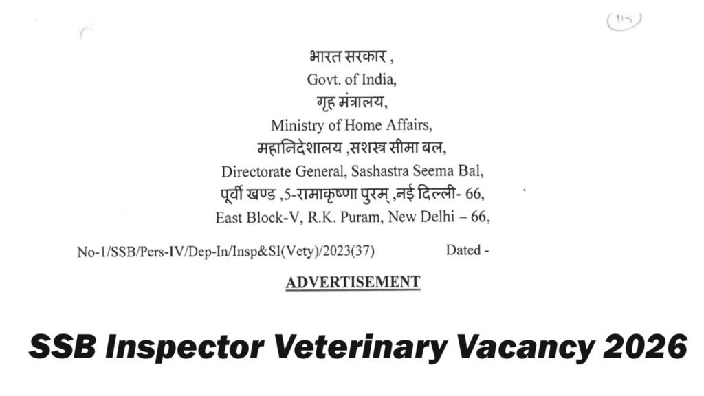 SSB Inspector Veterinary Vacancy 2026