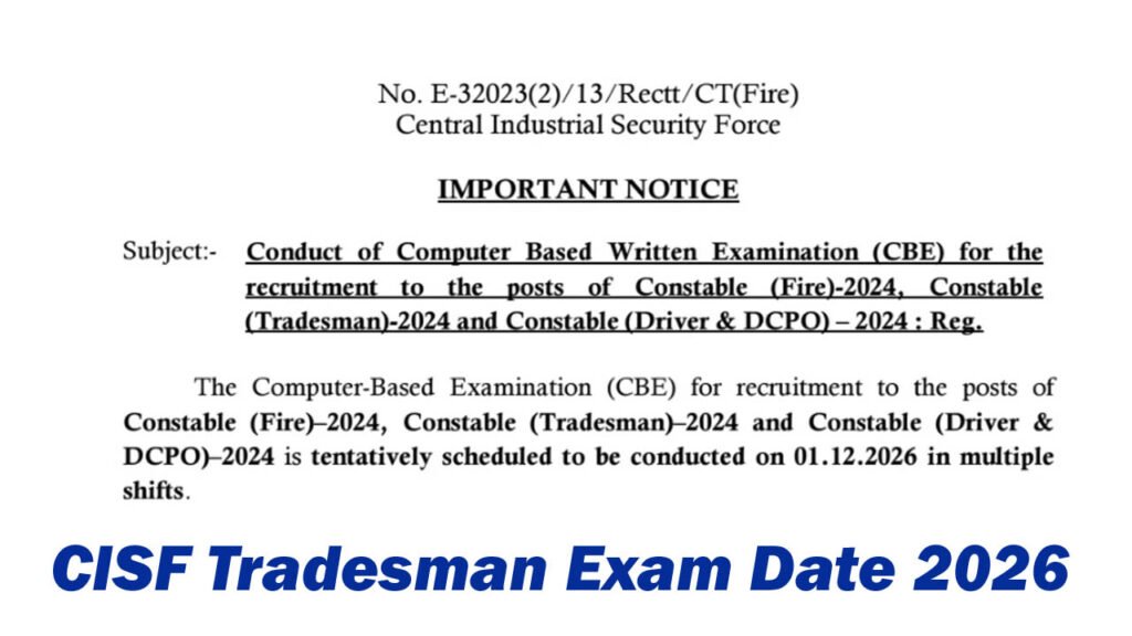CISF Tradesman Exam Date 2026