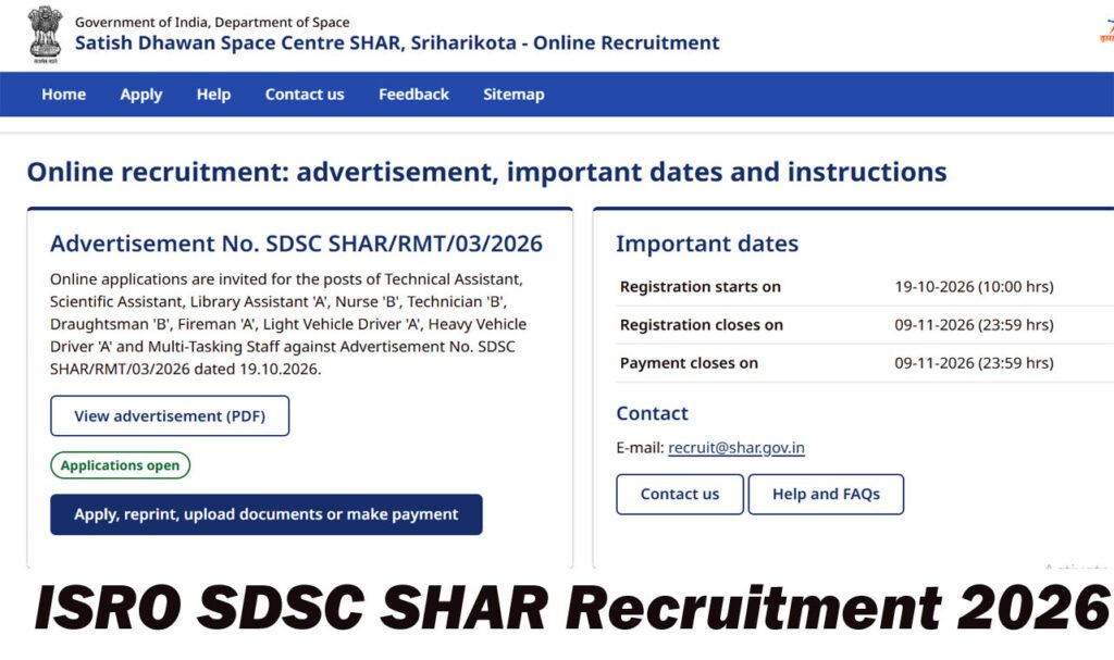 ISRO SDSC SHAR Recruitment 2026